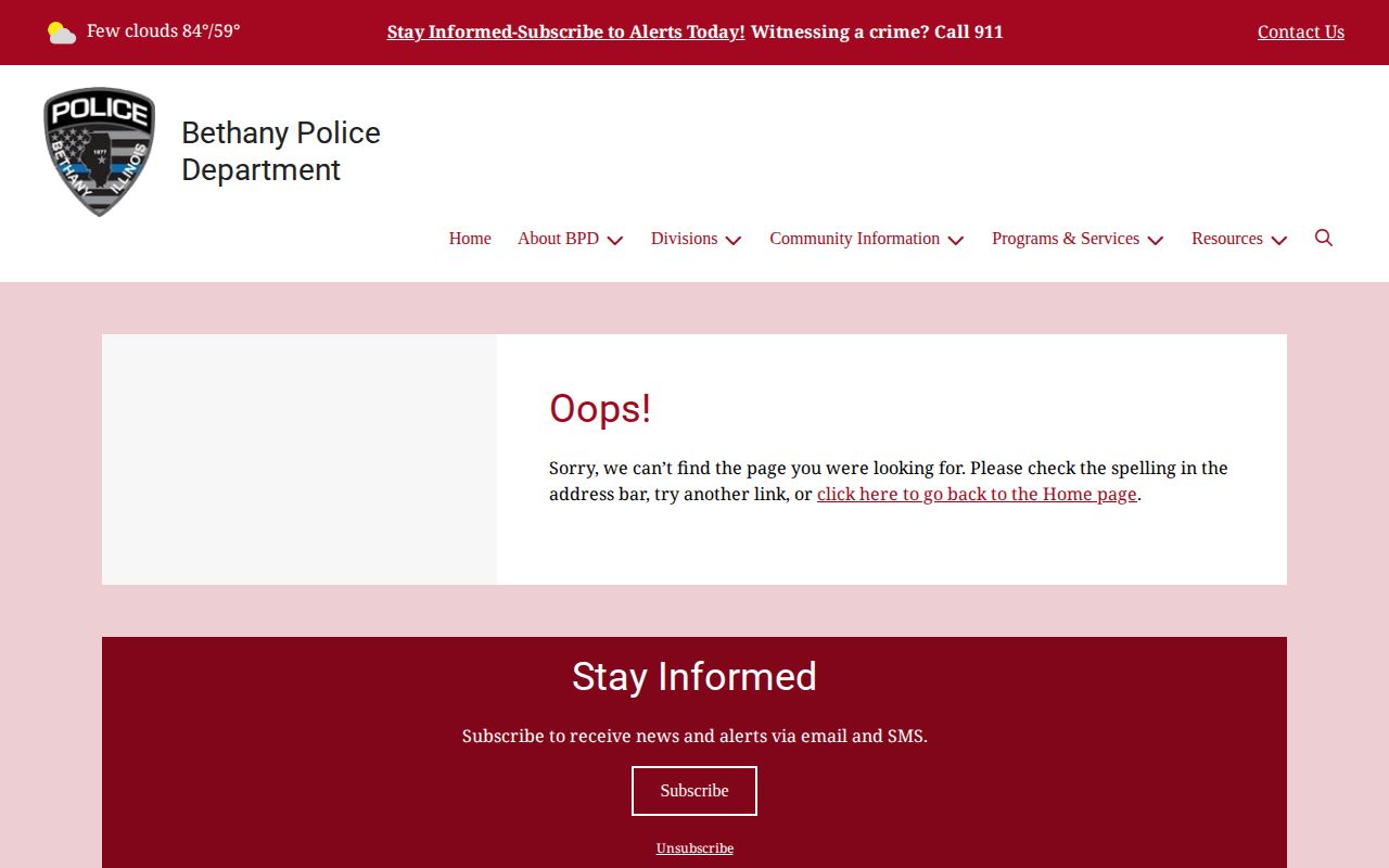 Bethany Police Department secondary official interface